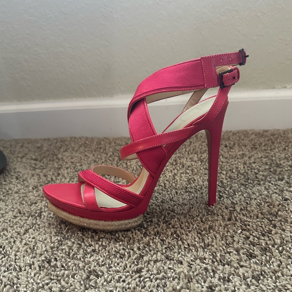 HERVE LEGER "SERA" Pink Leather Strappy Sandal Heel 7.5 M. Italy